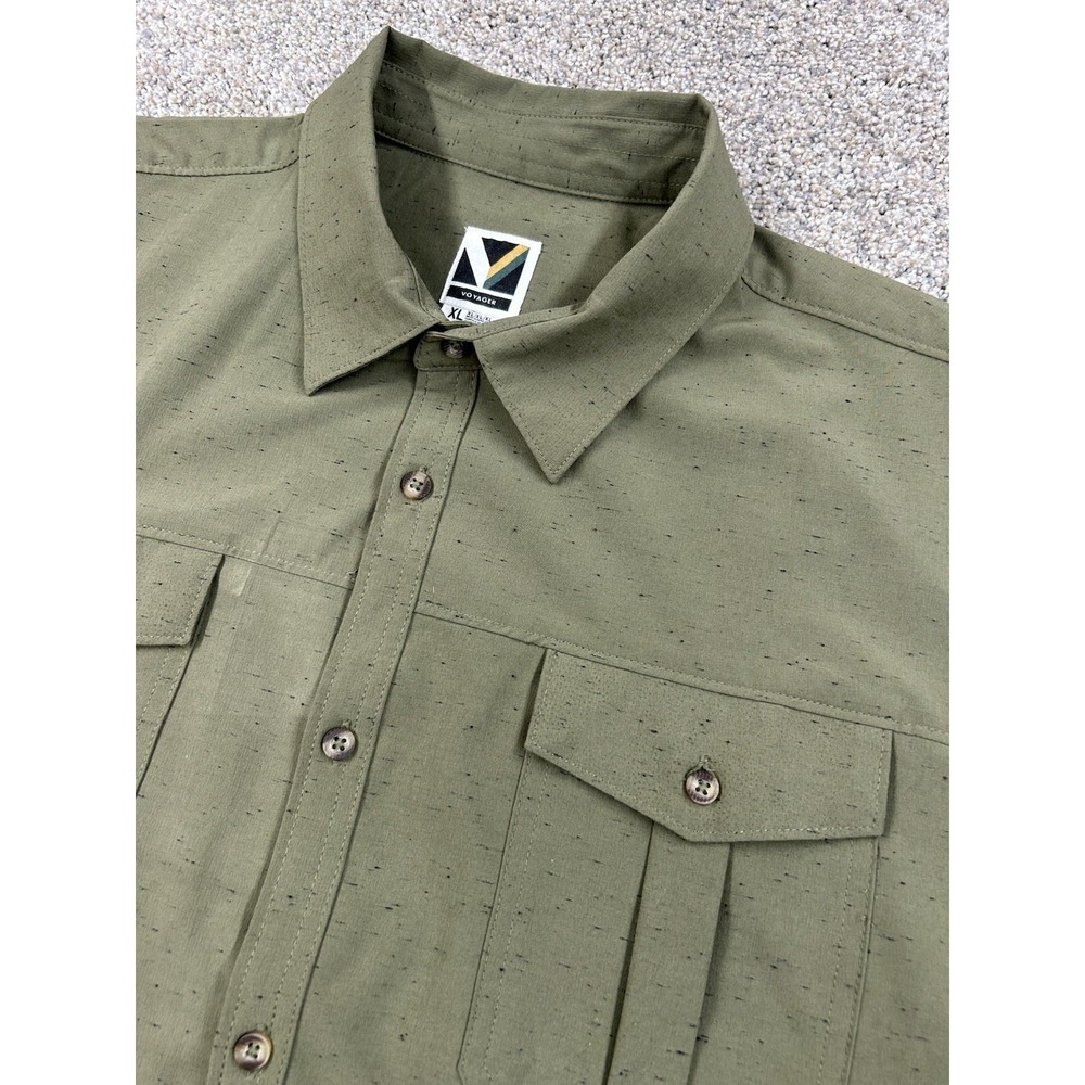 Voyager Mens XL Button Up Shirt Olive Green Camping Hiking Outdoor #0242
